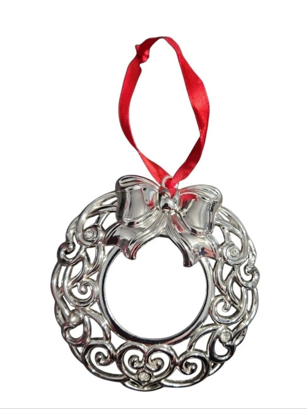 Lenox Sparkle & Scroll Wreath Ornament Clear Crystal Silverplate NEW